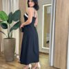 Vestido Midi Ayla sem Bojo Preto com Bolsos e Zíper Atrás - Fernanda Ramos Store