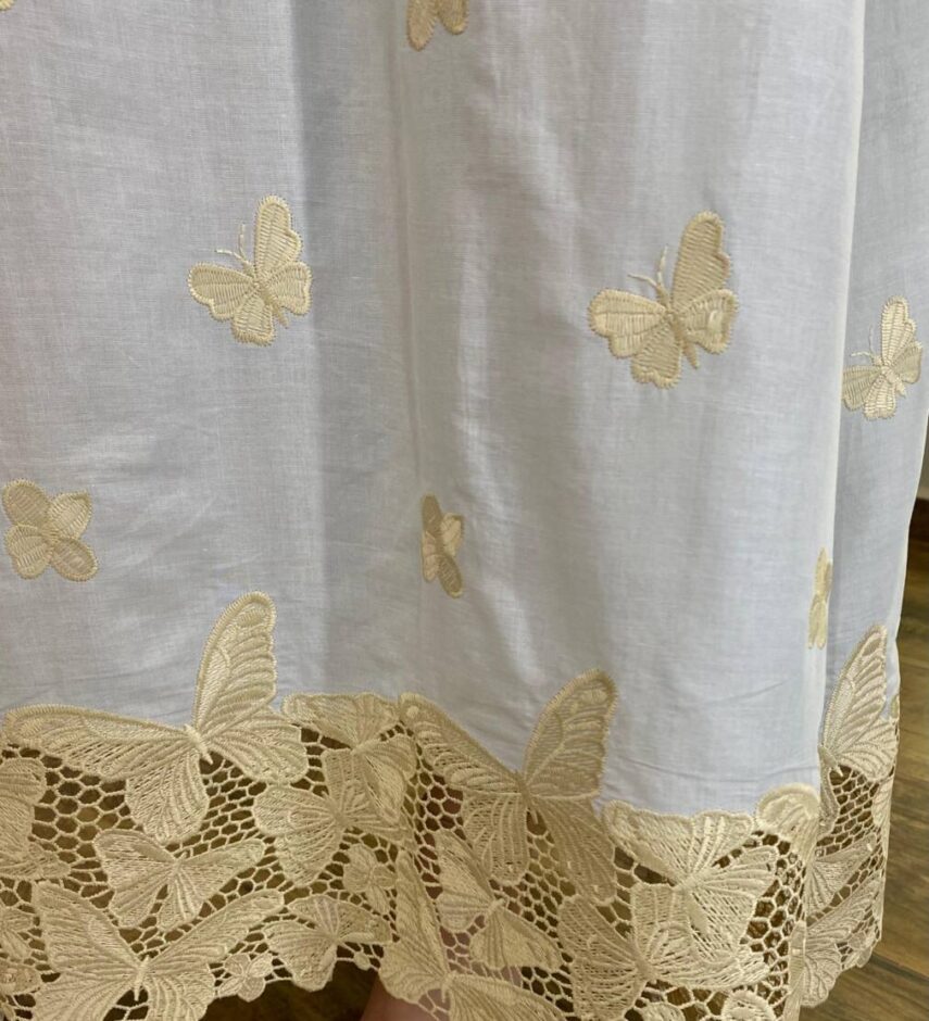 Vestido Midi Bordado sem Bojo com Lastex e Detalhe em Guipir Cinza - Fernanda Ramos Store
