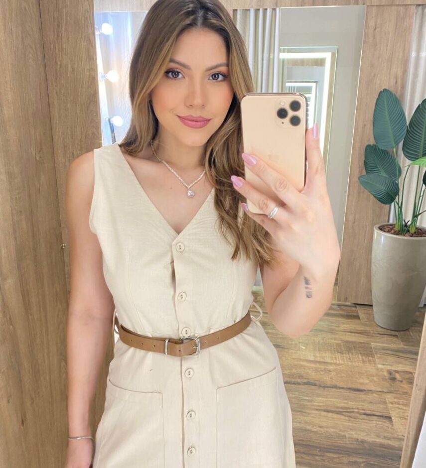 Vestido Midi Catarina sem Bojo com Botões e Cinto Bege - Fernanda Ramos Store