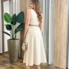 Vestido Midi Catarina sem Bojo com Botões e Cinto Bege - Fernanda Ramos Store