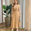 Vestido Midi Catarina sem Bojo com Botões e Cinto Caramelo - Fernanda Ramos Store