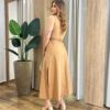 Vestido Midi Catarina sem Bojo com Botões e Cinto Caramelo - Fernanda Ramos Store