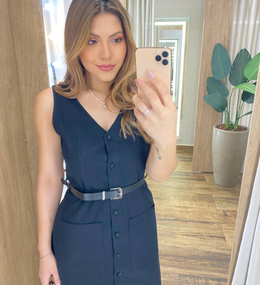 Vestido Midi Catarina sem Bojo com Botões e Cinto Preto - Fernanda Ramos Store