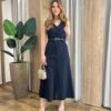 Vestido Midi Catarina sem Bojo com Botões e Cinto Preto - Fernanda Ramos Store