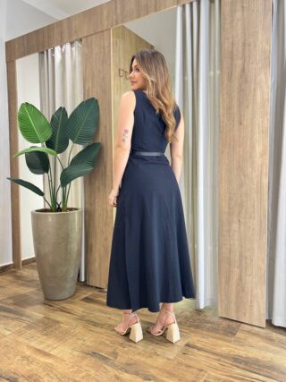 Vestido Midi Catarina sem Bojo com Botões e Cinto Preto - Fernanda Ramos Store