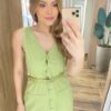 Vestido Midi Catarina sem Bojo com Botões e Cinto Verde Pistache - Fernanda Ramos Store