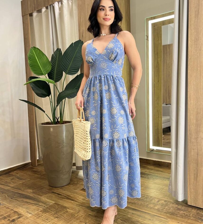Vestido Midi Eduarda de Laise sem Bojo com Amarração Atrás - Fernanda Ramos Store