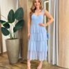 Vestido Midi Gabrieli com Bojo Tule Azul Bebê - Fernanda Ramos Store