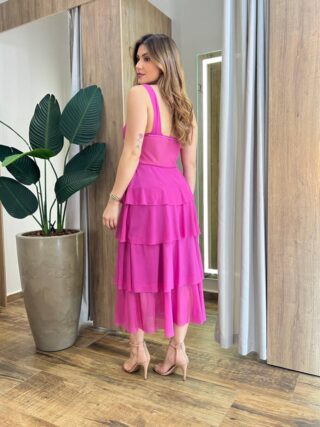 Vestido Midi Gabrieli com Bojo Tule Fúcsia - Fernanda Ramos Store