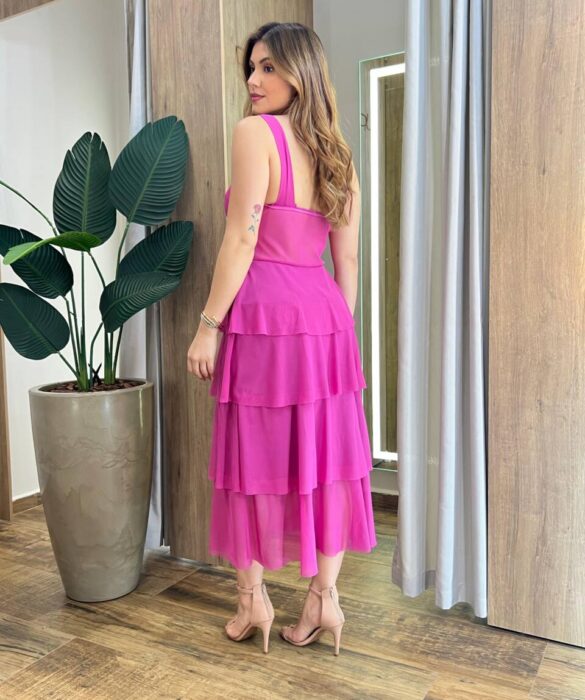 Vestido Midi Gabrieli com Bojo Tule Fúcsia - Fernanda Ramos Store