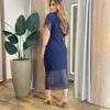 Vestido Midi Jéssica Tule Azul sem Bojo Manga Curta Fenda Frontal - Fernanda Ramos Store