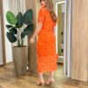 Vestido Midi Jéssica Tule sem Bojo Manga Curta Fenda Frontal Coral - Fernanda Ramos Store