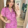 Vestido Midi Jéssica Tule sem Bojo Manga Curta Fenda Frontal Fúcsia - Fernanda Ramos Store