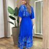 Vestido Midi Júlia sem Bojo Manga 3/4 com Lastex Azul Estampado - Fernanda Ramos Store