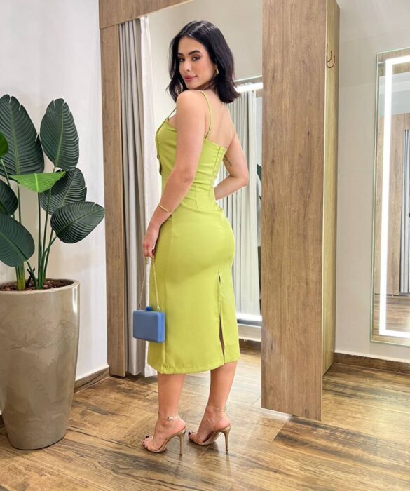 Vestido Midi Laís sem Bojo Alça Regulável com Zíper Atrás Verde - Fernanda Ramos Store