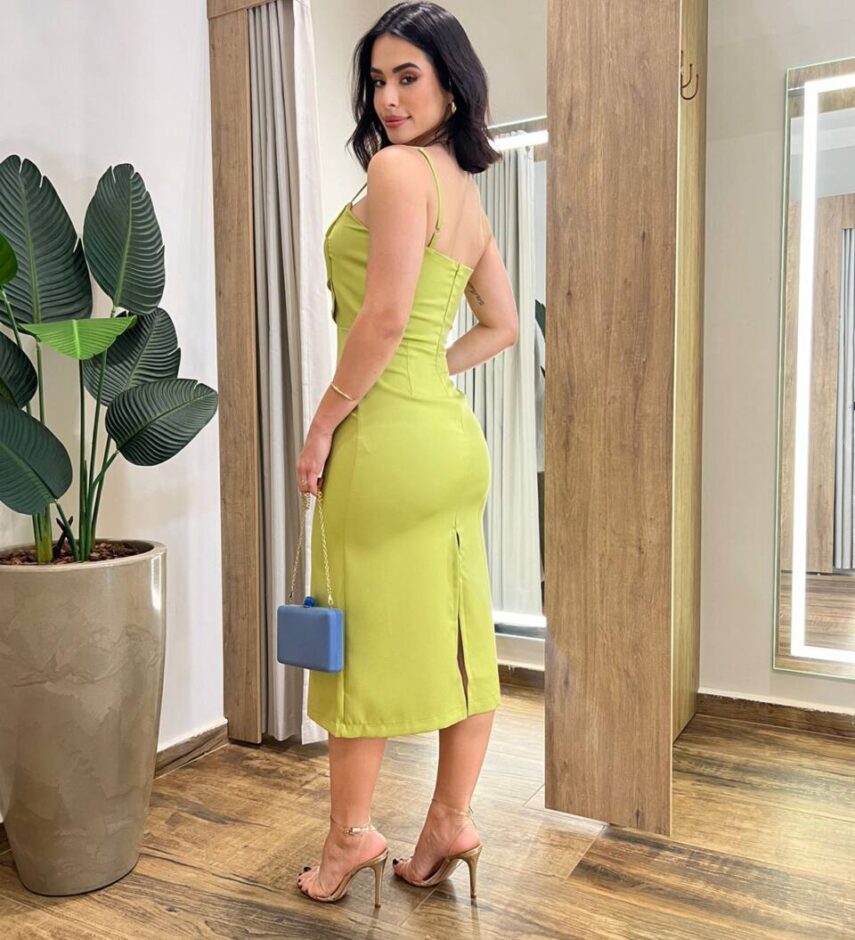 Vestido Midi Laís sem Bojo Alça Regulável com Zíper Atrás Verde - Fernanda Ramos Store