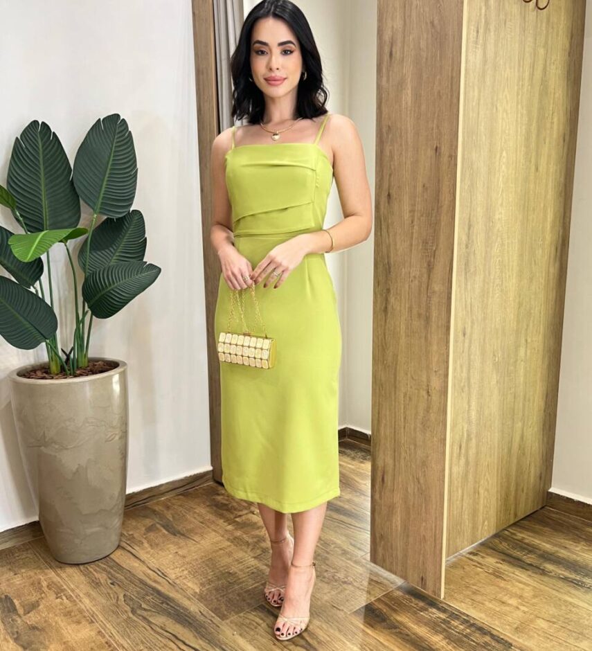 Vestido Midi Laís sem Bojo Alça Regulável com Zíper Atrás Verde - Fernanda Ramos Store