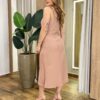 Vestido Midi Lívia sem Bojo com Fenda Lateral e Zíper Atrás Bege - Fernanda Ramos Store