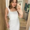 Vestido Midi Lívia sem Bojo com Fenda Lateral e Zíper Atrás Branco - Fernanda Ramos Store