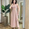 Vestido Midi Luna Alça Regulável com Bojo e Fenda Bege - Fernanda Ramos Store