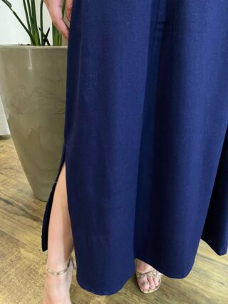 Vestido Midi Luna Viscolinho sem Bojo com Cinto Azul Marinho - Fernanda Ramos Store