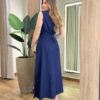 Vestido Midi Luna Viscolinho sem Bojo com Cinto Azul Marinho - Fernanda Ramos Store