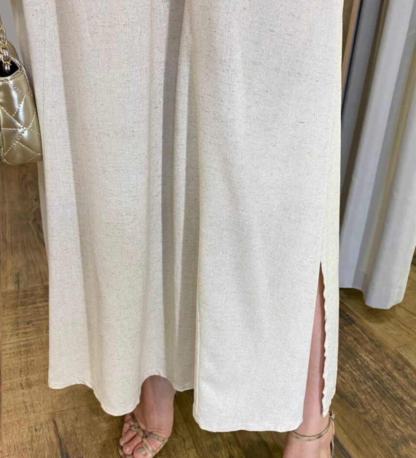 Vestido Midi Luna Viscolinho sem Bojo com Cinto Cru - Fernanda Ramos Store