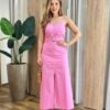 Vestido Midi Melissa Alça Regulável com Bojo e Cinto Rosa - Fernanda Ramos Store