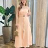 Vestido Midi Melissa Alça Regulável com Bojo e Cinto Salmão - Fernanda Ramos Store