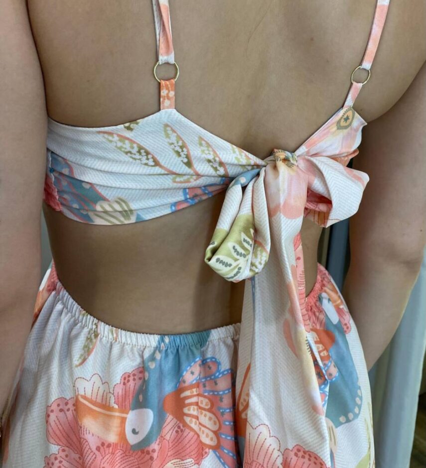 Vestido Midi Rebeca sem Bojo com Abertura Off White Estampado - Fernanda Ramos Store