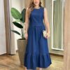 Vestido Midi sem Bojo Maya com Elastano e Zíper Atrás Jeans - Fernanda Ramos Store