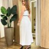 Vestido Midi Zoe sem Bojo Branco com Fenda Frontal e Detalhe Preto - Fernanda Ramos Store