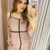 Vestido Midi Zoe sem Bojo Marrom com Fenda Frontal e Detalhe Preto - Fernanda Ramos Store