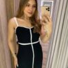 Vestido Midi Zoe sem Bojo Preto com Fenda Frontal e Detalhe Branco - Fernanda Ramos Store