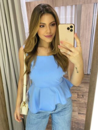 Blusa Bata Feminina Melina sem Bojo com Lastex Azul - Fernanda Ramos Store