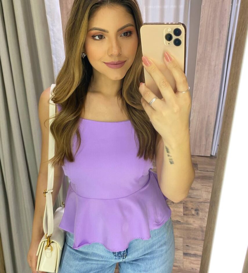 Blusa Bata Feminina Melina sem Bojo com Lastex Lilás - Fernanda Ramos Store