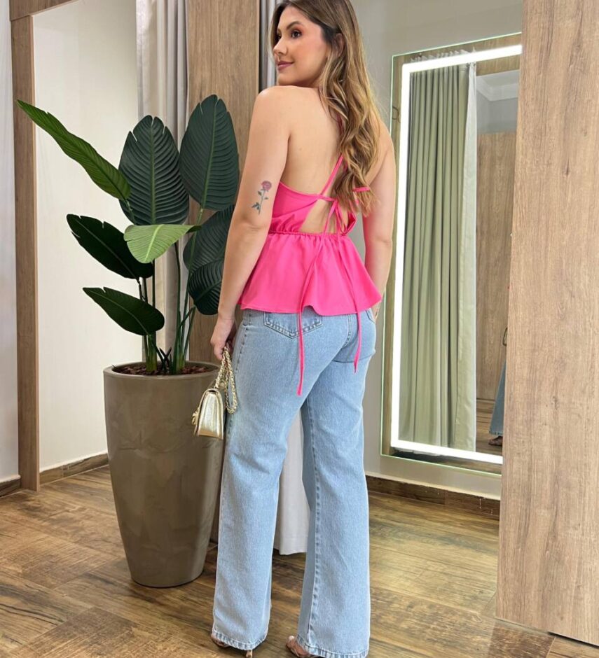 Blusa Bata Feminina sem Bojo Cecília com Amarração Atrás Rosa - Fernanda Ramos Store