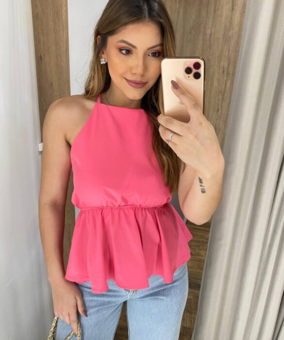 Blusa Bata Feminina sem Bojo Cecília com Amarração Atrás Rosa - Fernanda Ramos Store