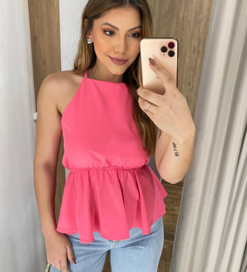 Blusa Bata Feminina sem Bojo Cecília com Amarração Atrás Rosa - Fernanda Ramos Store