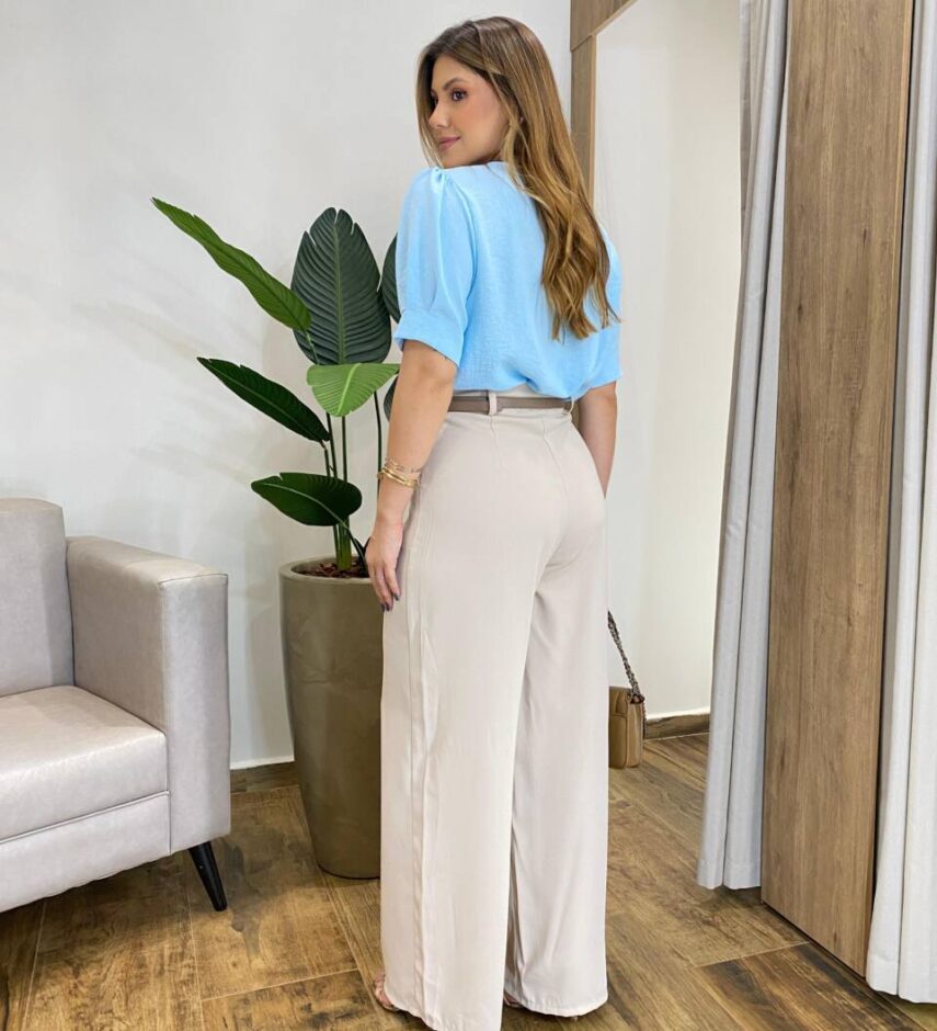 Blusa Feminina Crepe Luana Manga Princesa Azul - Fernanda Ramos Store