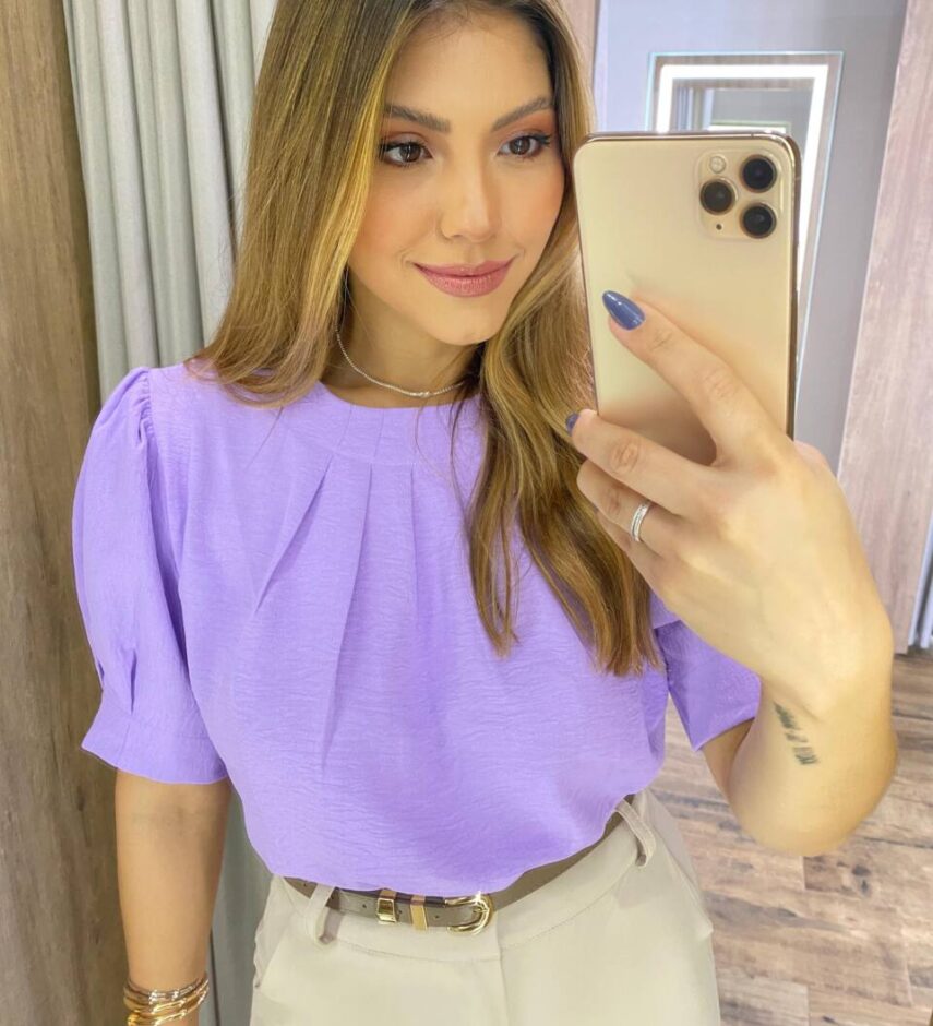 Blusa Feminina Crepe Luana Manga Princesa Lilás - Fernanda Ramos Store