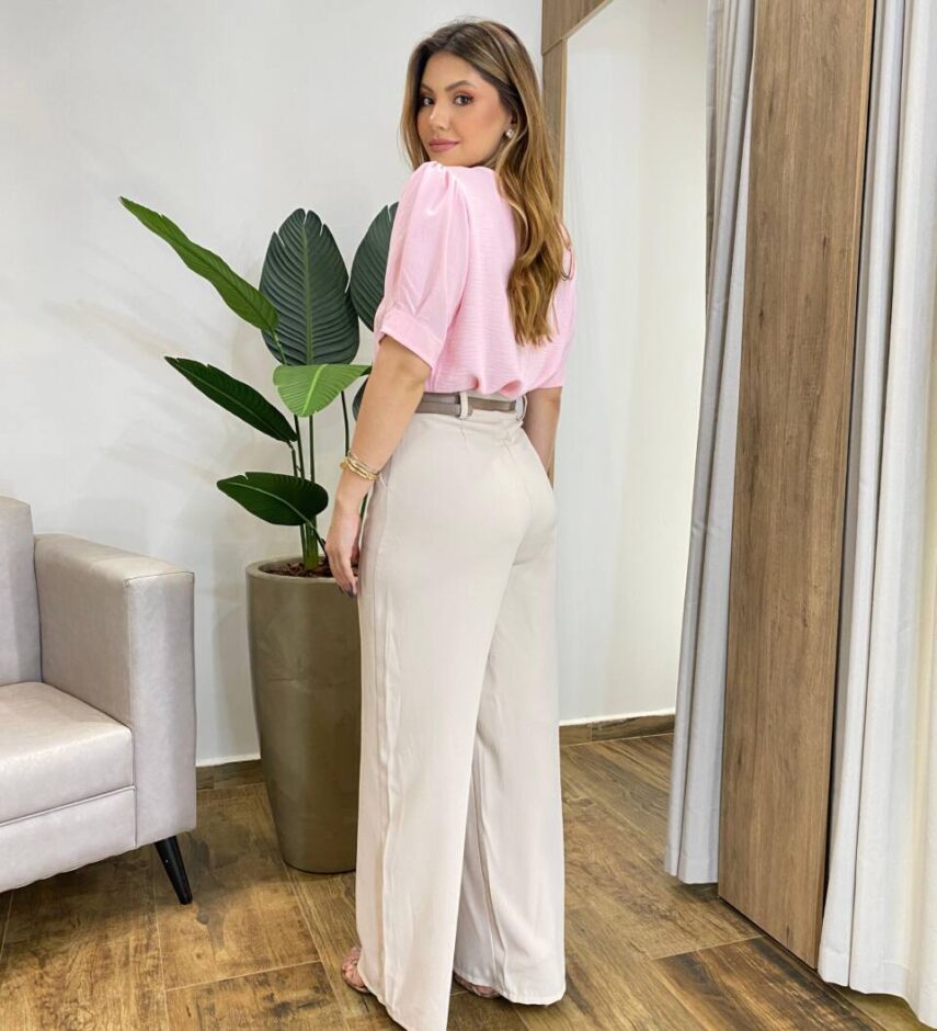 Blusa Feminina Crepe Luana Manga Princesa Rosa - Fernanda Ramos Store
