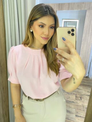 Blusa Feminina Crepe Luana Manga Princesa Rosa - Fernanda Ramos Store