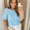 Blusa Feminina Manga Curta Caroline com Bordado Azul - Fernanda Ramos Store