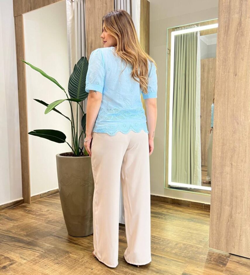 Blusa Feminina Cris Manga Curta de Laise Azul - Fernanda Ramos Store