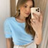 Blusa Feminina Manga Curta Duda de Laise Azul - Fernanda Ramos Store