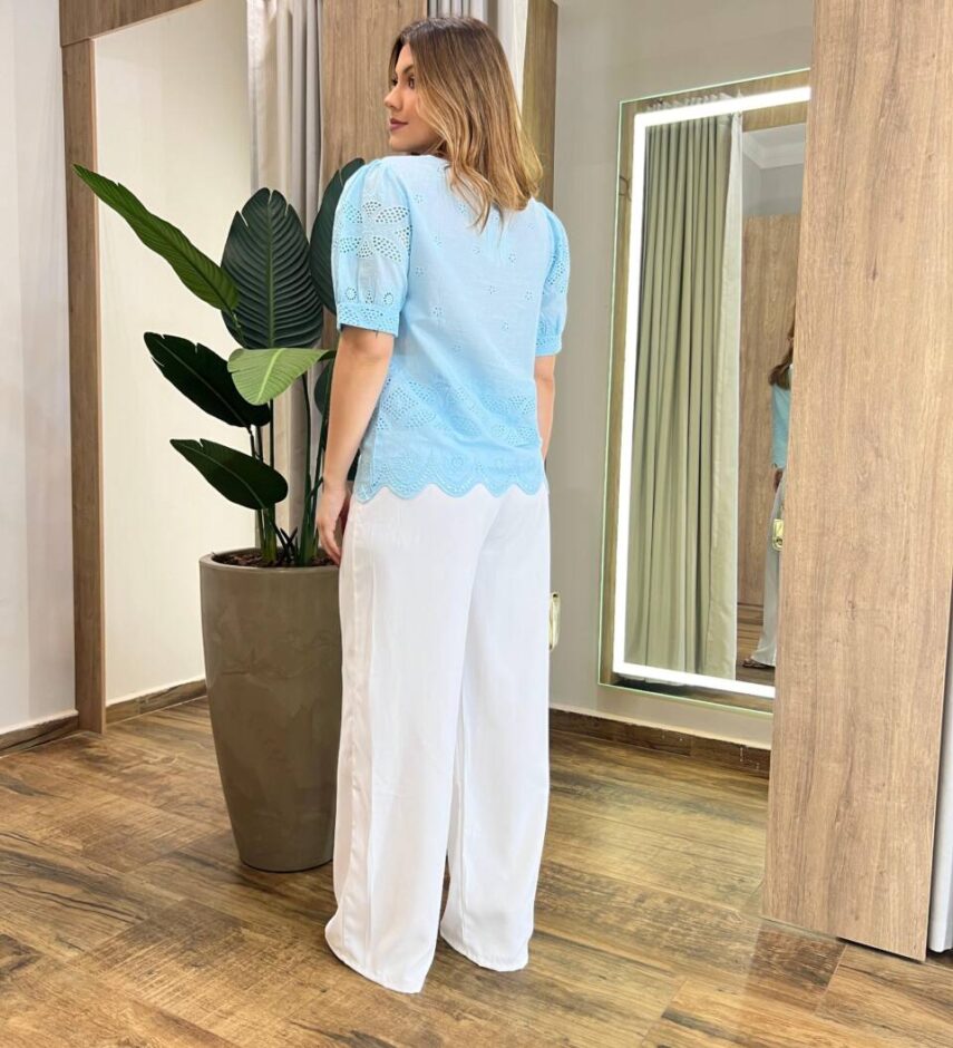 Blusa Feminina Manga Curta Duda de Laise Azul - Fernanda Ramos Store