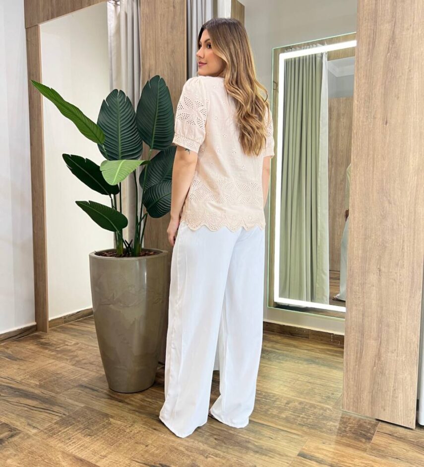 Blusa Feminina Manga Curta Duda de Laise Bege - Fernanda Ramos Store