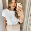 Blusa Feminina Manga Curta Jussara Crepe com Detalhe Branca - Fernanda Ramos Store