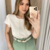 Blusa Feminina Manga Curta Jussara Crepe com Detalhe Nude - Fernanda Ramos Store